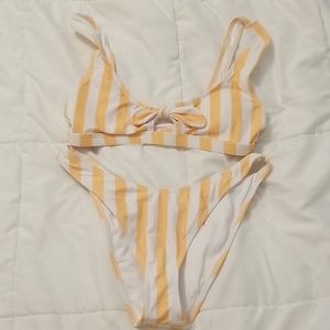 Yellow Striped High Cut Bikini Set
